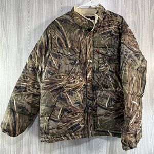 Levi Down Puffer Camo Coat Sherpa Collar Winter Coat Men’s XL Ski Jacket Outdoor